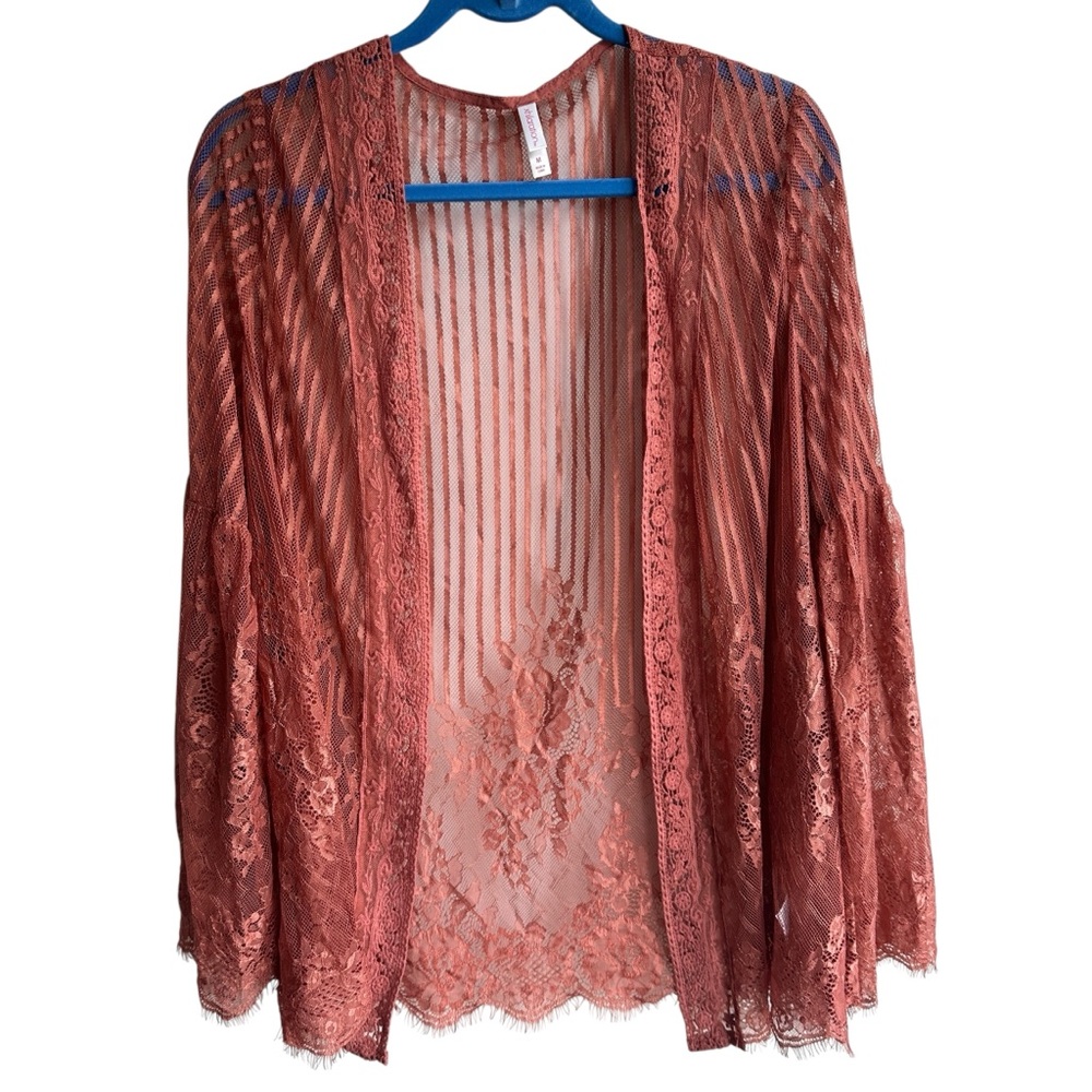 Xhilaration Burnt Rose Sheer Lace Kimono Cardigan Medium - Picture 4 of 10